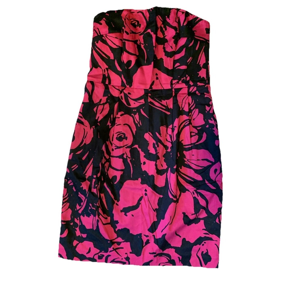 Express Design Black Pink Floral Strapless Form‎ Fitting Dress 2 Pockets Size 4